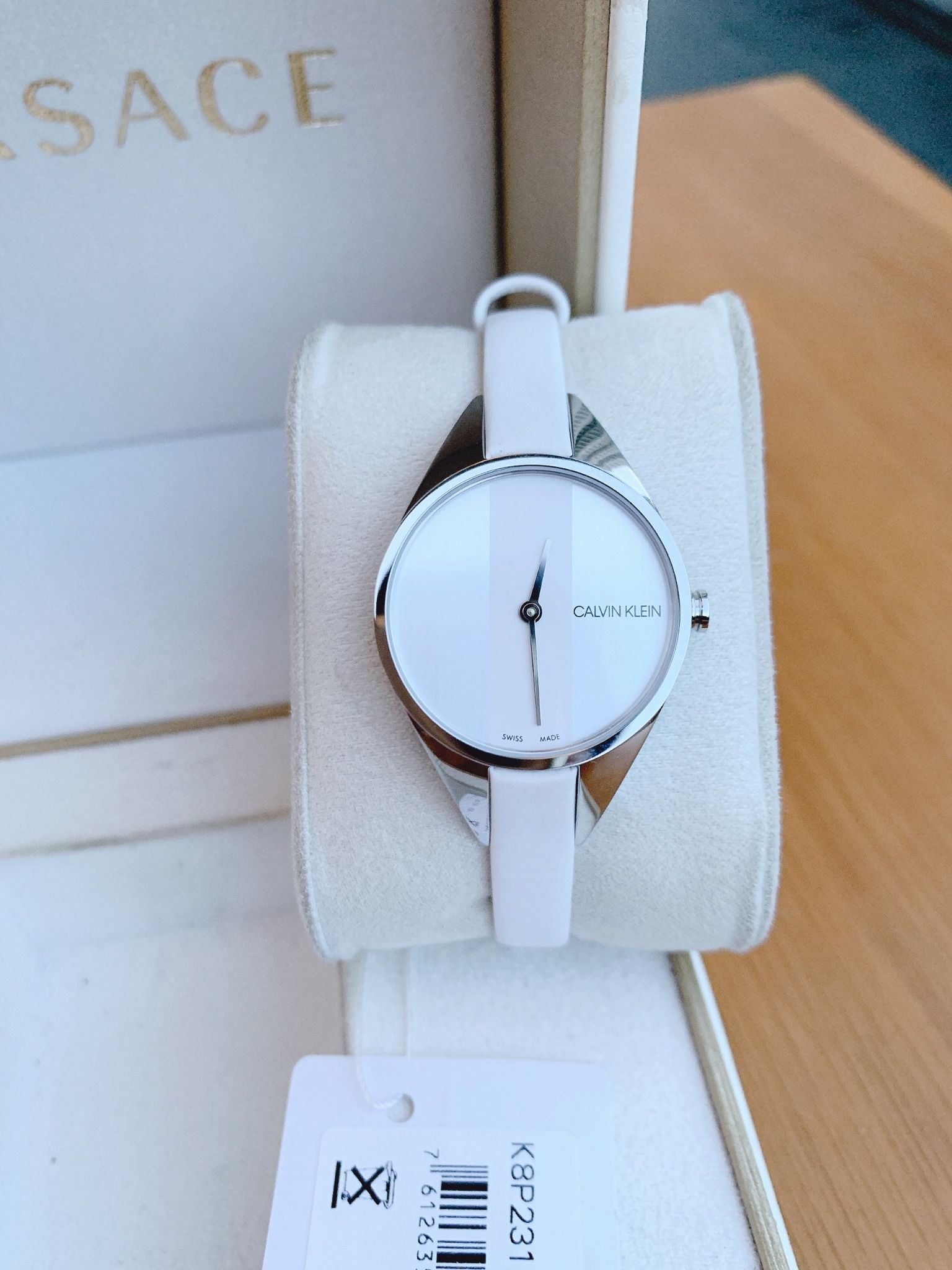  Shop Authentic Calvin Klein Rebel White Dial White Leather Strap Watch for Women - K8P231L6 - Luxxuri