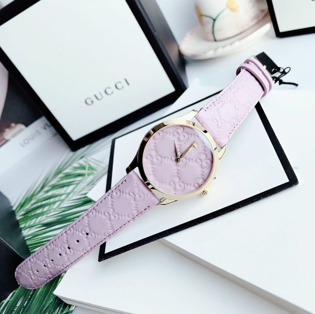  Shop Authentic Gucci G Timeless Quartz Lilac Dial Lilac Leather Strap Watch For Women - YA1264098 - Luxxuri