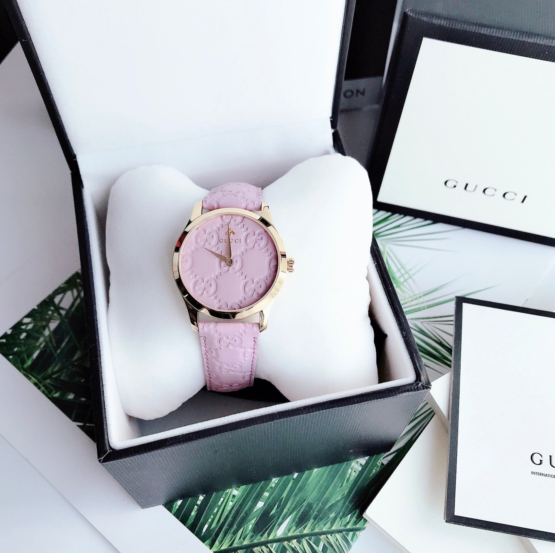  Shop Authentic Gucci G Timeless Quartz Lilac Dial Lilac Leather Strap Watch For Women - YA1264098 - Luxxuri