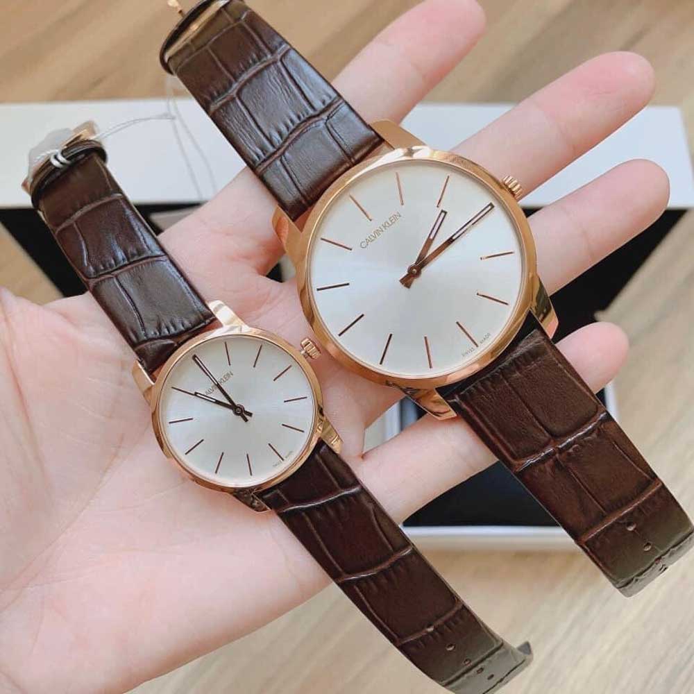  Shop Authentic Calvin Klein City White Mother of Pearl Dial Brown Leather Strap Watch for Women - K2G23620 - Luxxuri