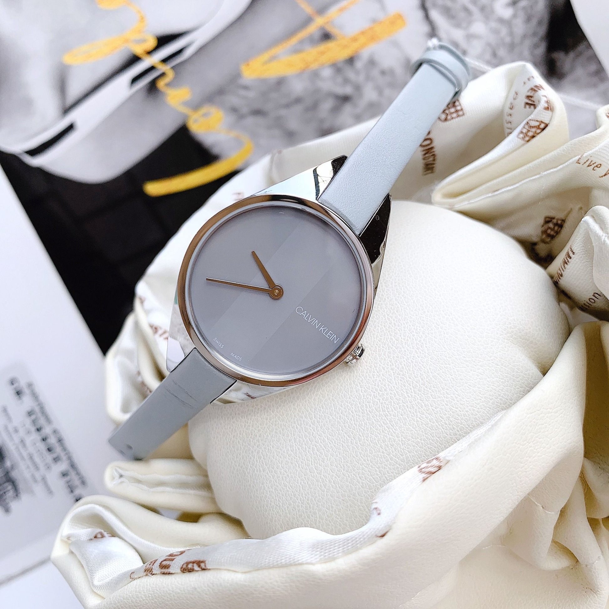  Shop Authentic Calvin Klein Rebel Grey Dial Grey Leather Strap Watch for Women - K8P231Q4 - Luxxuri