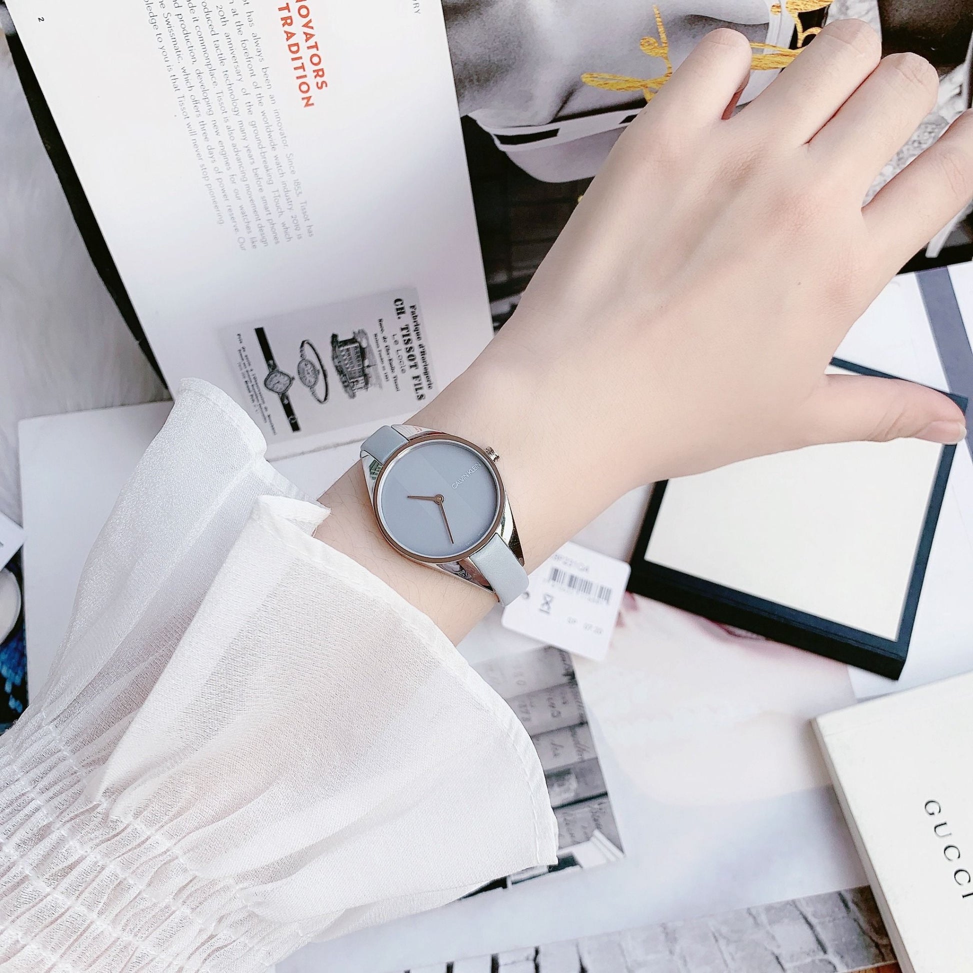  Shop Authentic Calvin Klein Rebel Grey Dial Grey Leather Strap Watch for Women - K8P231Q4 - Luxxuri