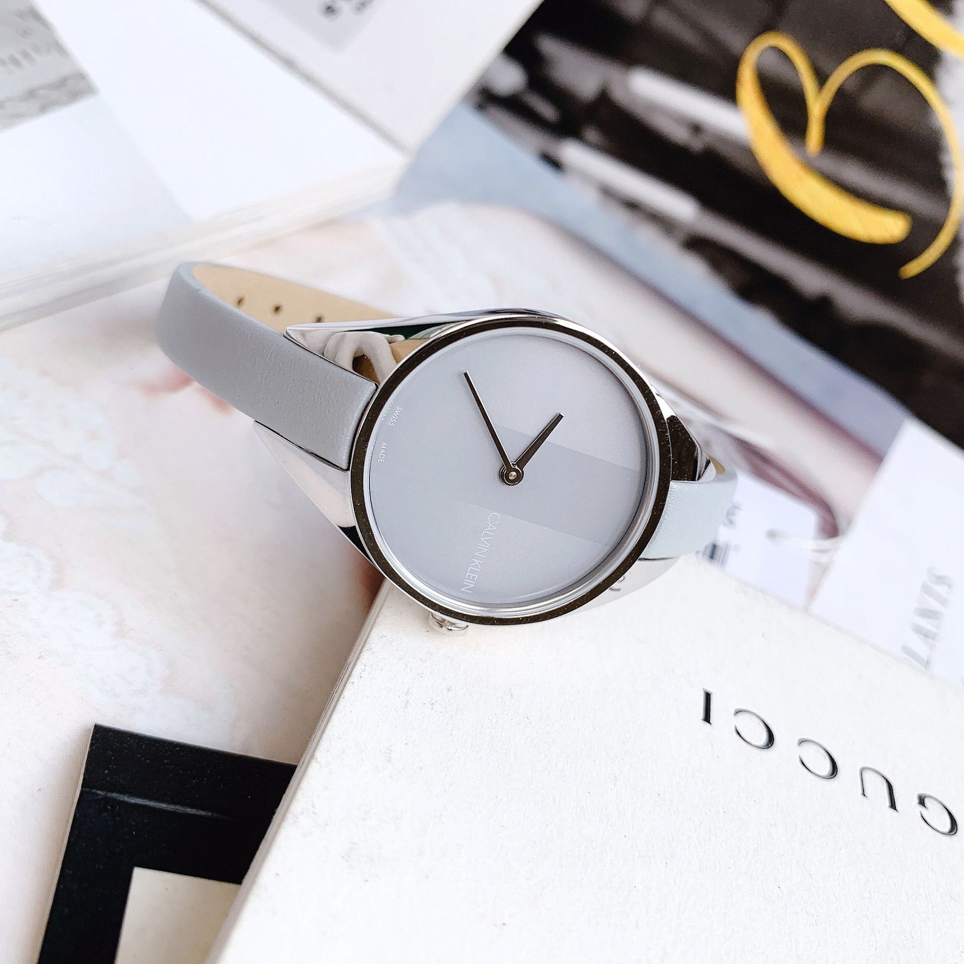  Shop Authentic Calvin Klein Rebel Grey Dial Grey Leather Strap Watch for Women - K8P231Q4 - Luxxuri