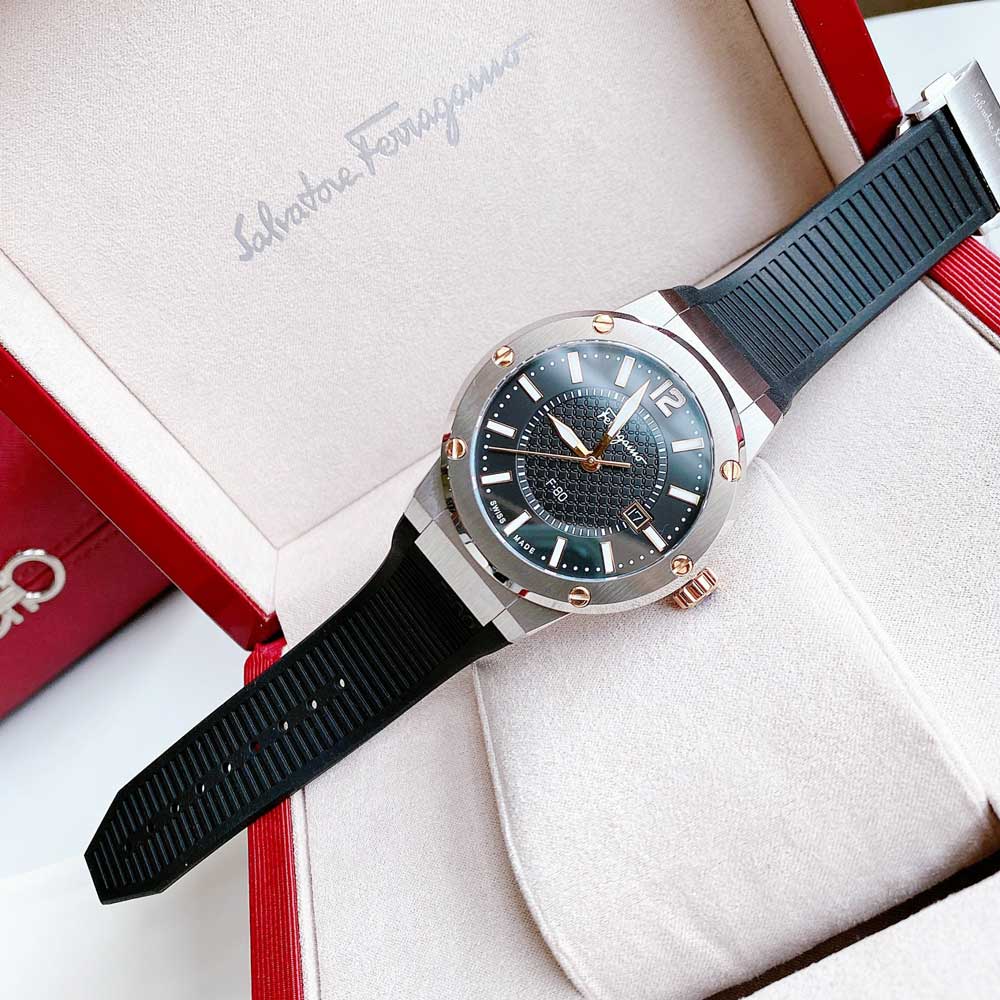  Shop Authentic Salvatore Ferragamo F-80 Black Dial Black Rubber Strap Watch For Men - SFHY00120 - Luxxuri