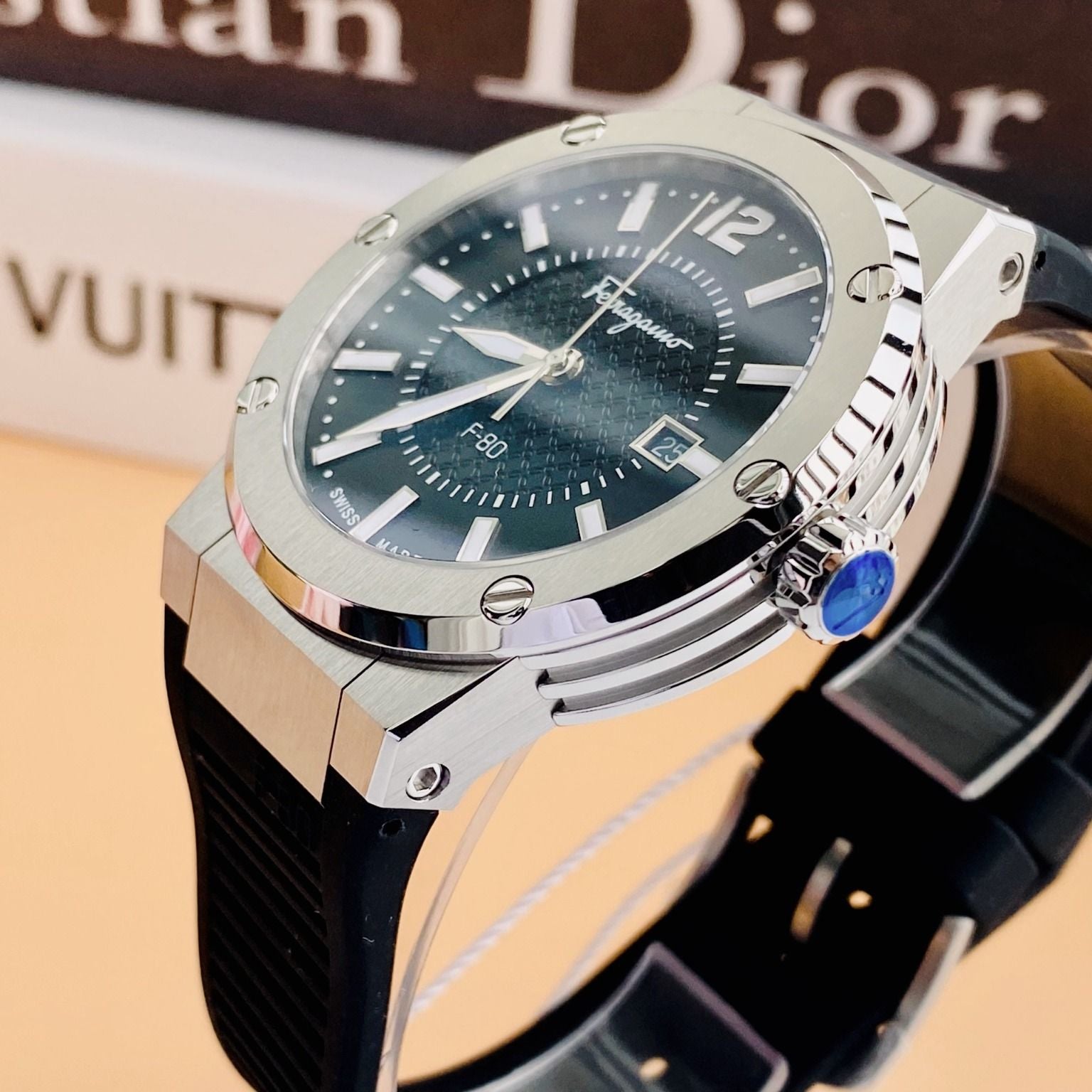  Shop Authentic Salvatore Ferragamo F-80 Black Dial Black Rubber Strap Watch For Men - SFHY01322 - Luxxuri