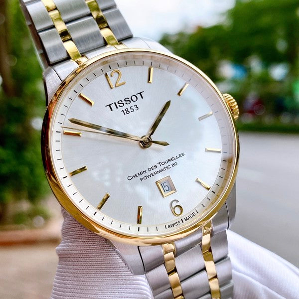Tissot Chemin Des Tourelles Powermatic 80 Silver Dial Two Tone Steel Strap Watch For Men - T099.407.22.037.00