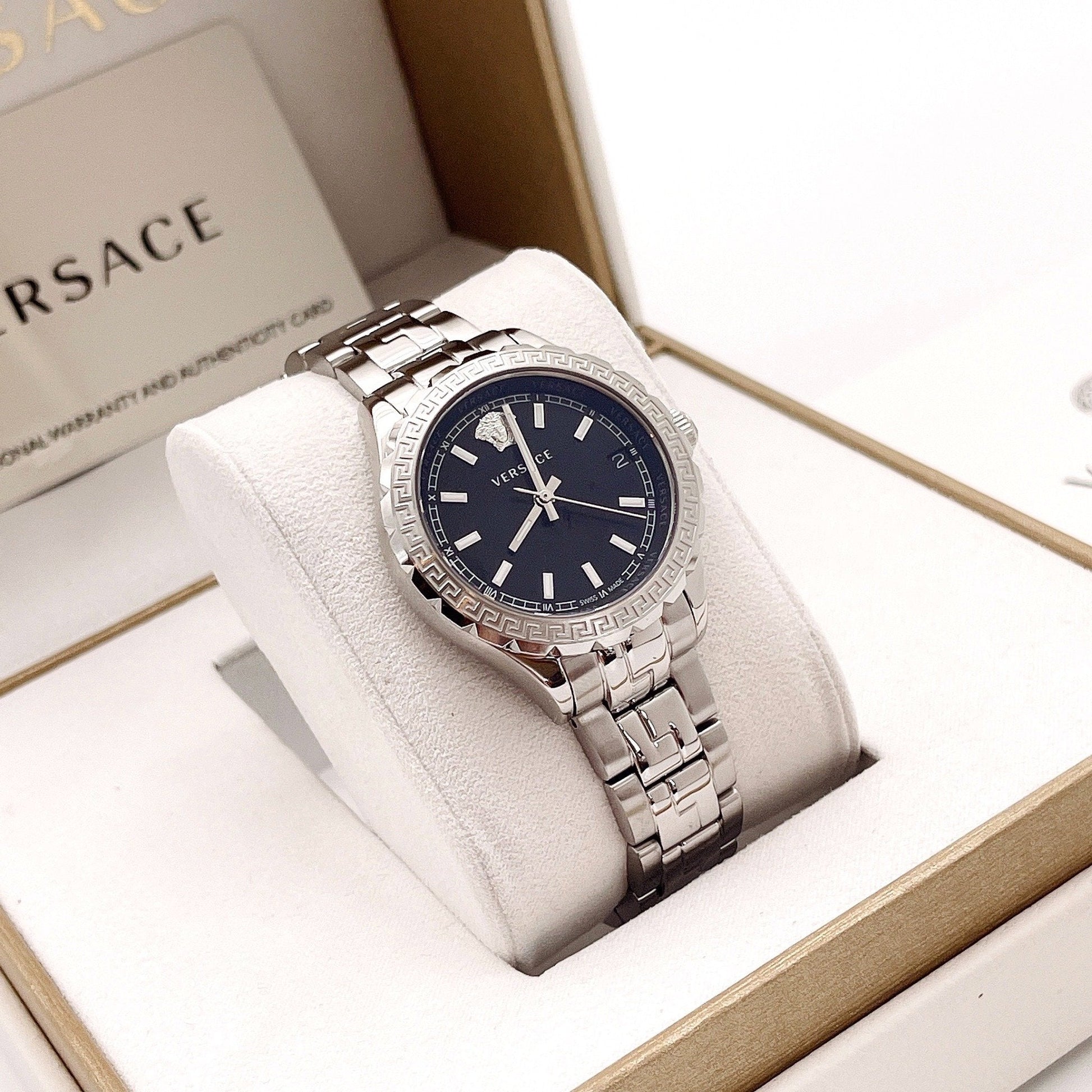  Shop Authentic Versace Hellenyium Black Dial Silver Steel Strap Watch for Women - V12020015 - Luxxuri