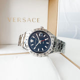  Shop Authentic Versace Hellenyium GMT Black Dial Silver Steel Strap Watch for Men - V11020015 - Luxxuri