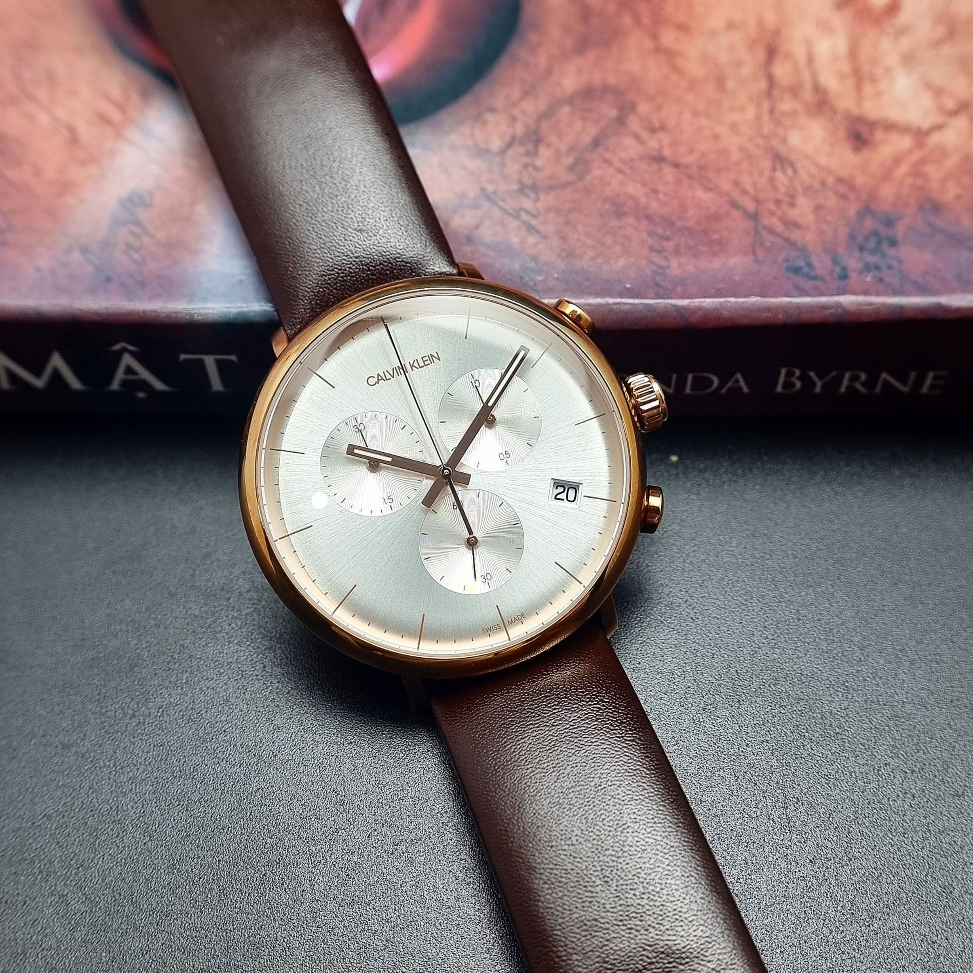 Shop Authentic Calvin Klein High Noon Silver Dial Brown Leather Strap Watch for Men - K8M276G6 - Luxxuri