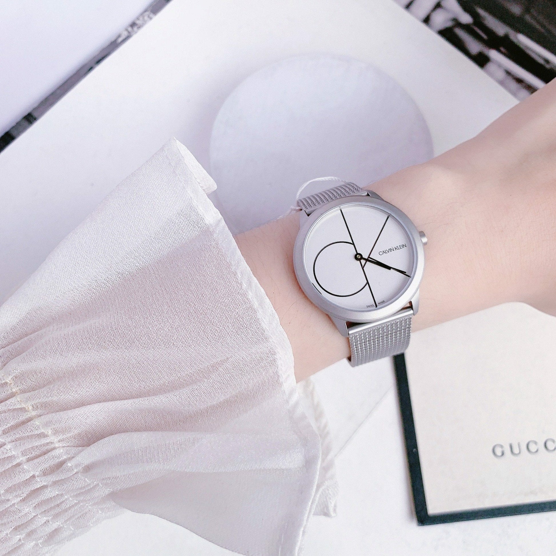  Shop Authentic Calvin Klein Minimal White Dial Silver Mesh Bracelet Watch for Women - K3M5215X - Luxxuri