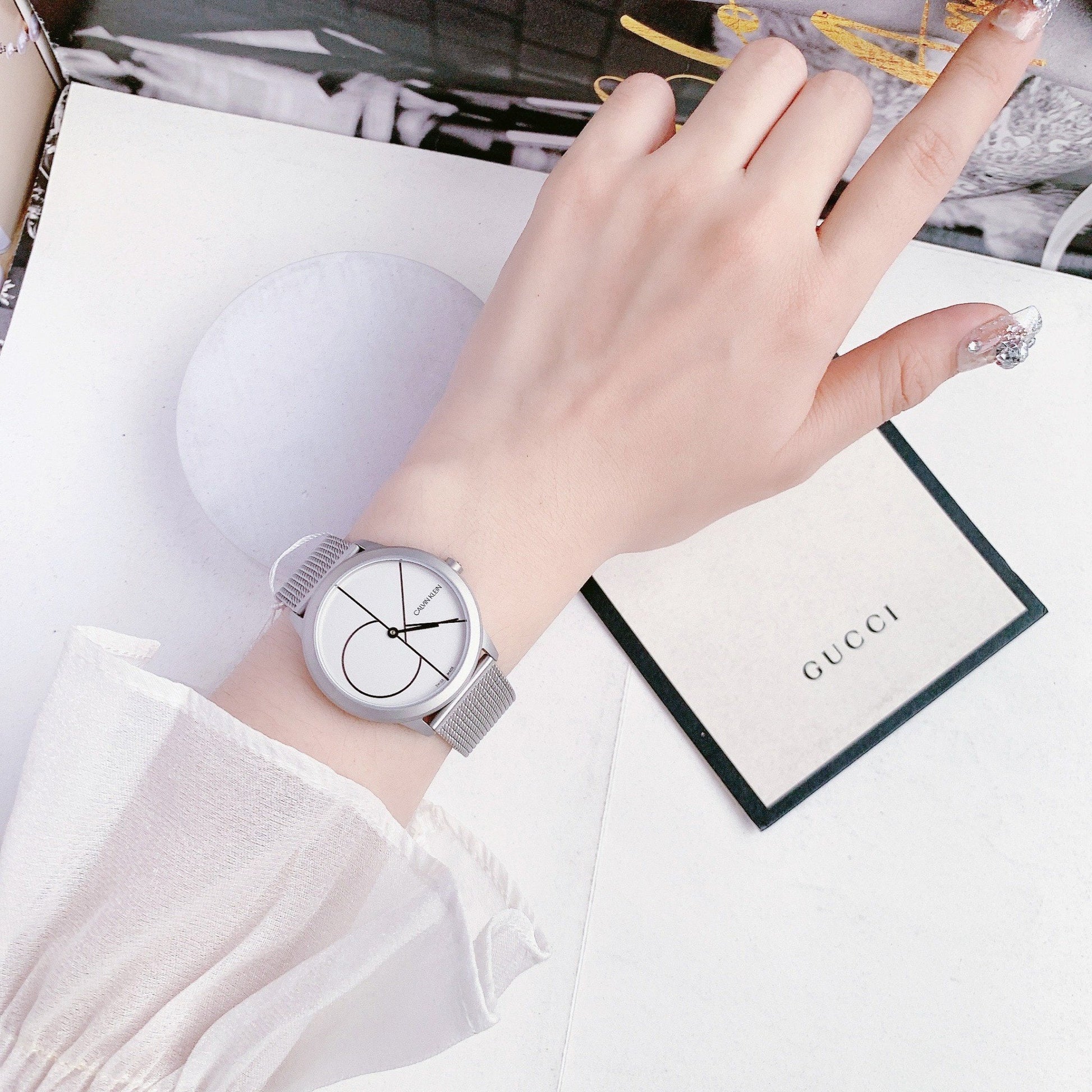  Shop Authentic Calvin Klein Minimal White Dial Silver Mesh Bracelet Watch for Women - K3M5215X - Luxxuri