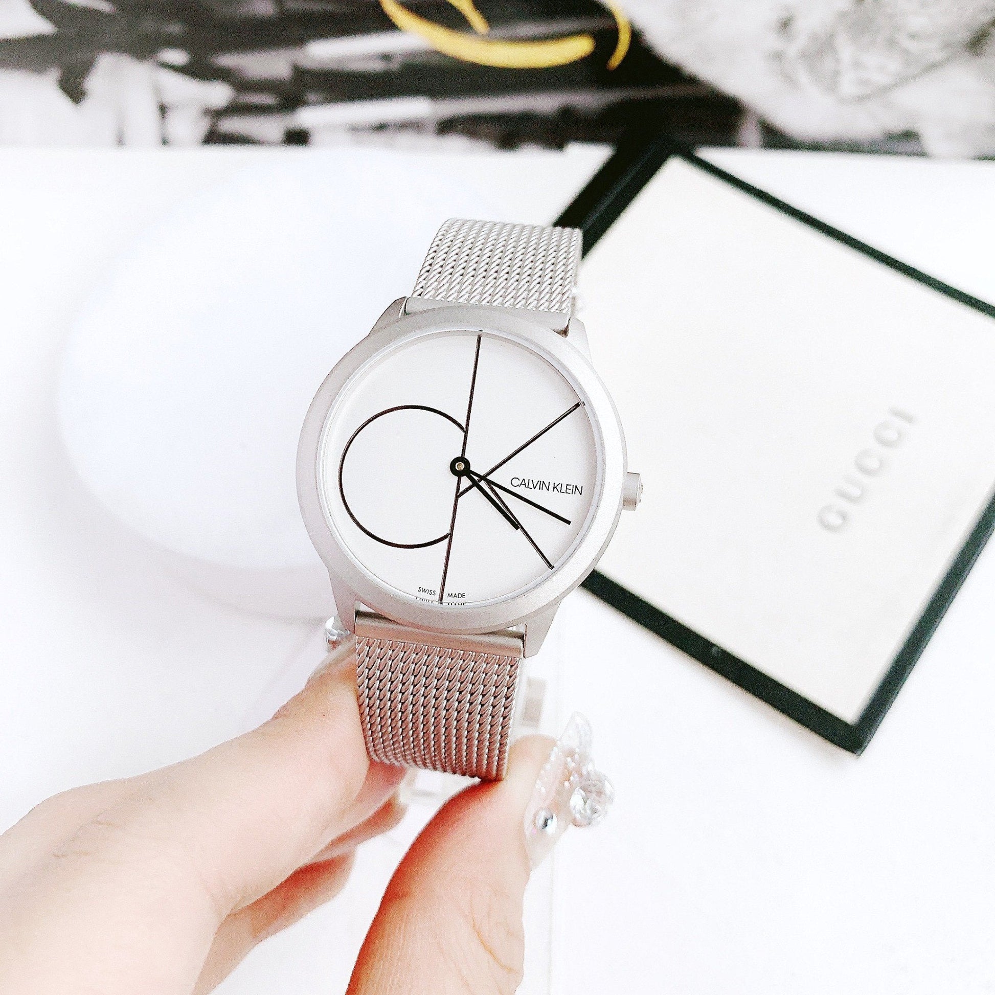  Shop Authentic Calvin Klein Minimal White Dial Silver Mesh Bracelet Watch for Women - K3M5215X - Luxxuri