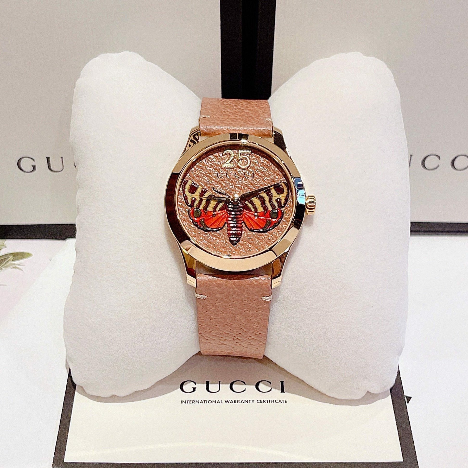  Shop Authentic Gucci G Timeless Butterfly Brown Dial Brown Leather Strap Watch For Women - YA1264063 - Luxxuri