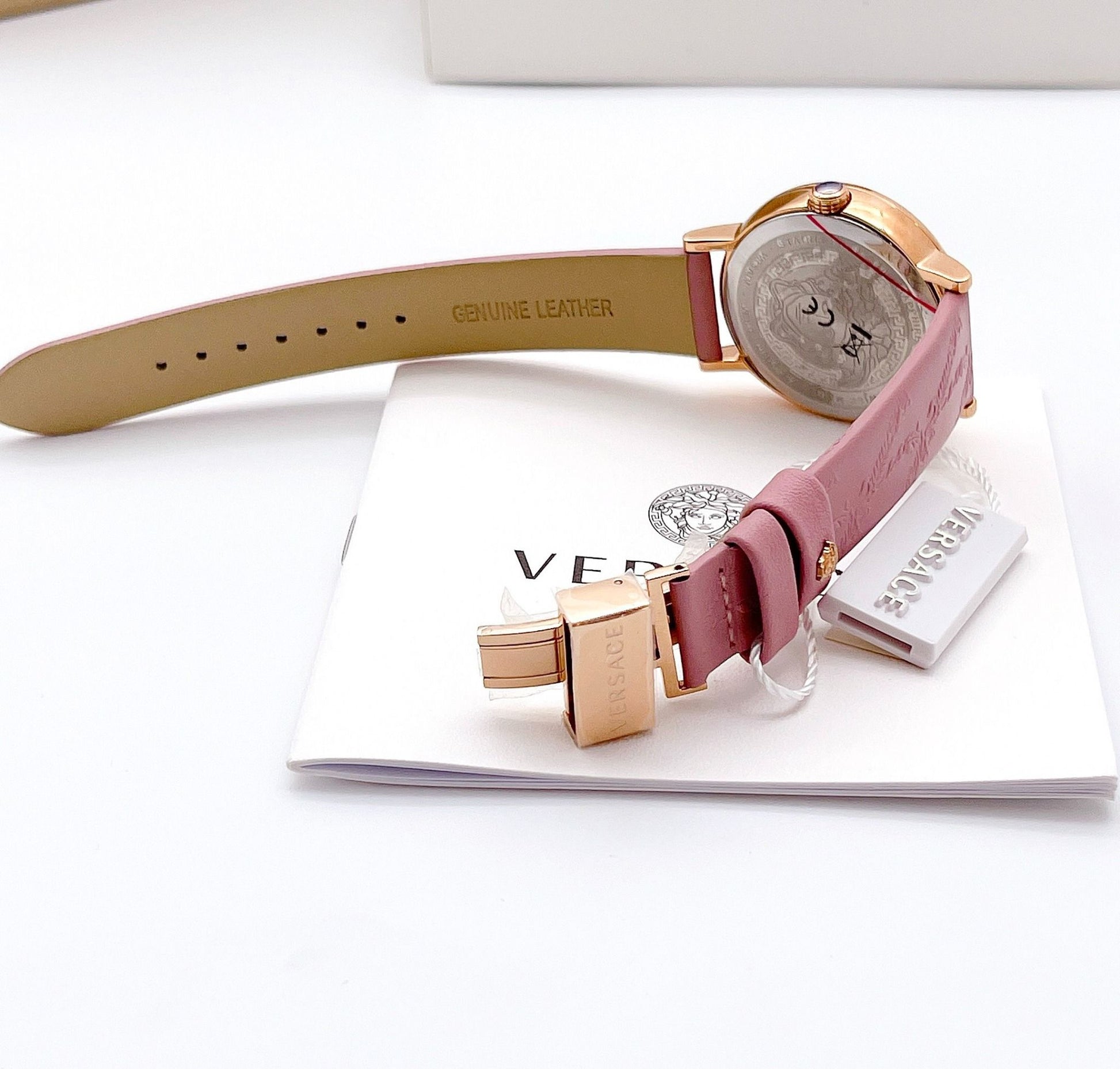  Shop Authentic Versace Virtus Quartz Grey Dial Pink Leather Strap Watch for Women - VEHC00319 - Luxxuri