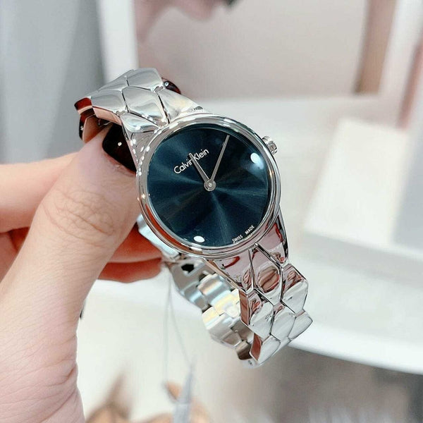  Shop Authentic Calvin Klein Snake Black Dial Silver Steel Strap Watch For Women - K6E23141 - Luxxuri