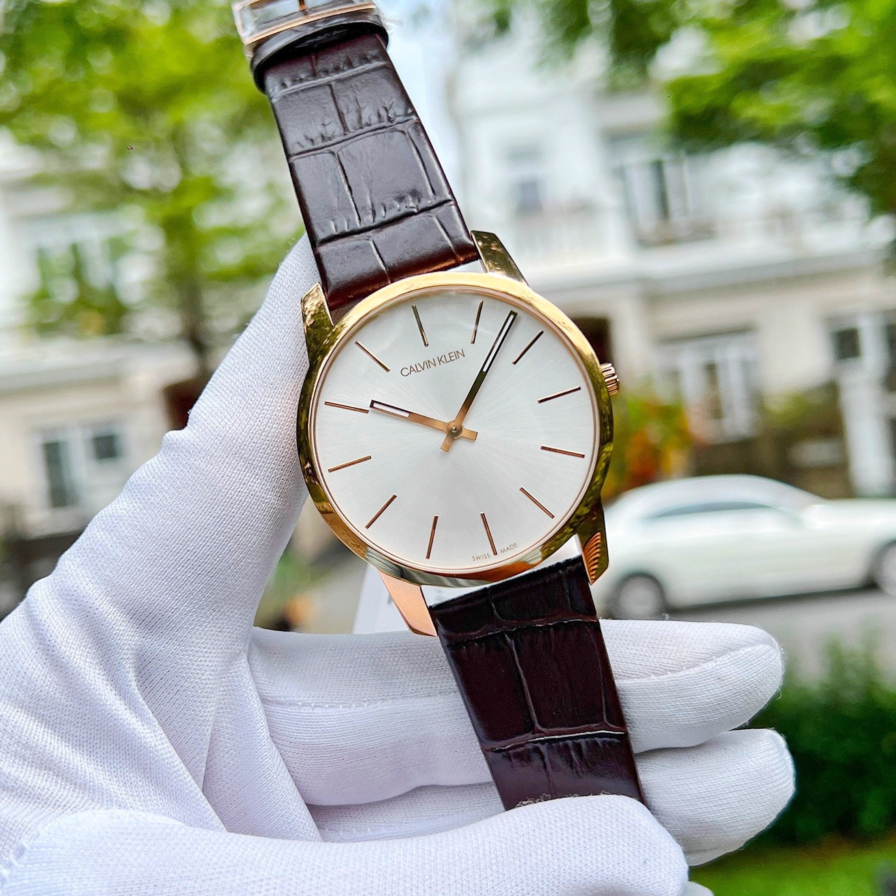  Shop Authentic Calvin Klein City Silver Dial Brown Leather Strap Watch For Men - K2G21629 - Luxxuri