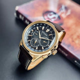  Shop Authentic Citizen Eco Drive Calendrier Black Dial Brown Leather StrapWatch For Men - BU2023-12E - Luxxuri