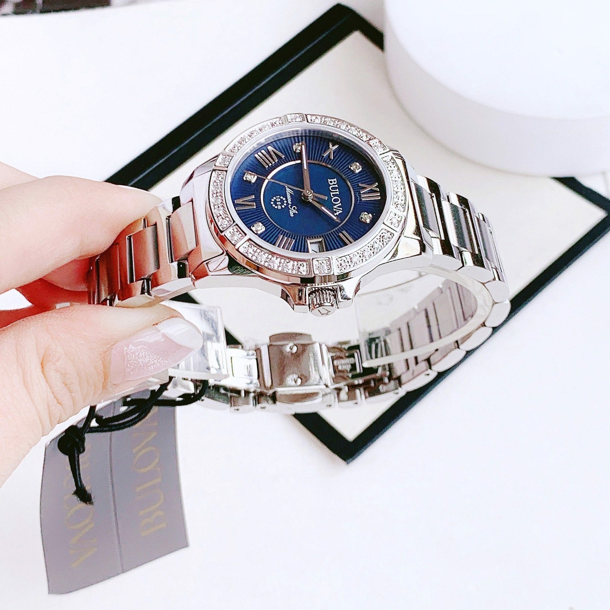  Shop Authentic Bulova Marine Star Blue Dial Silver Steel Strap Watch for Women - 96R215 - Luxxuri