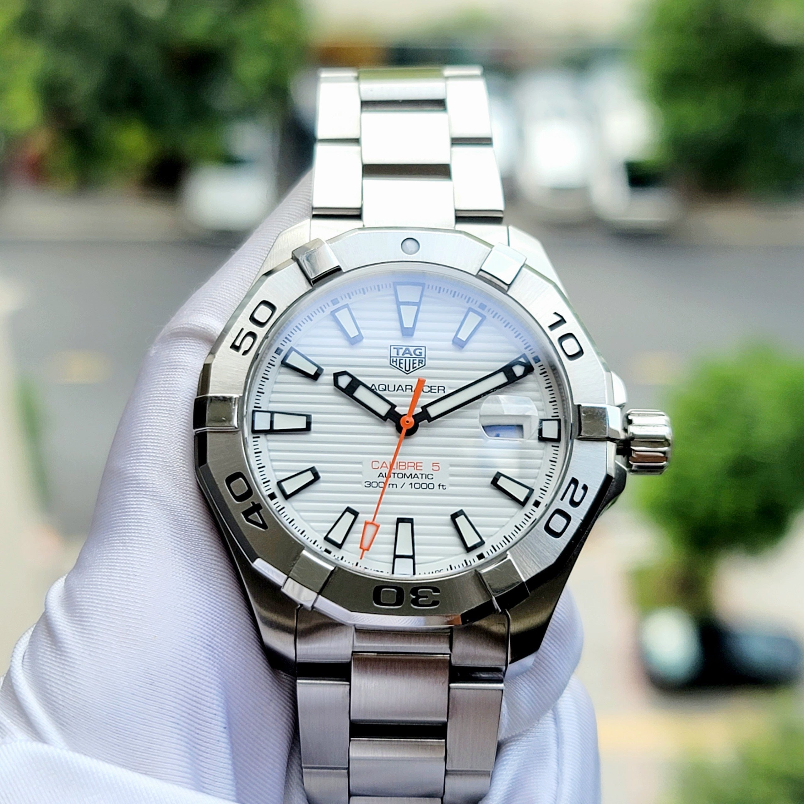 Tag Heuer Aquaracer Calibre 5 Automatic White Dial Silver Steel Strap Watch for Men - WAY2013.BA0927