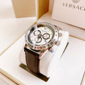  Shop Authentic Versace Classic Chronograph Quartz Silver Dial Brown Leather Strap Watch For Men - VEV700119 - Luxxuri