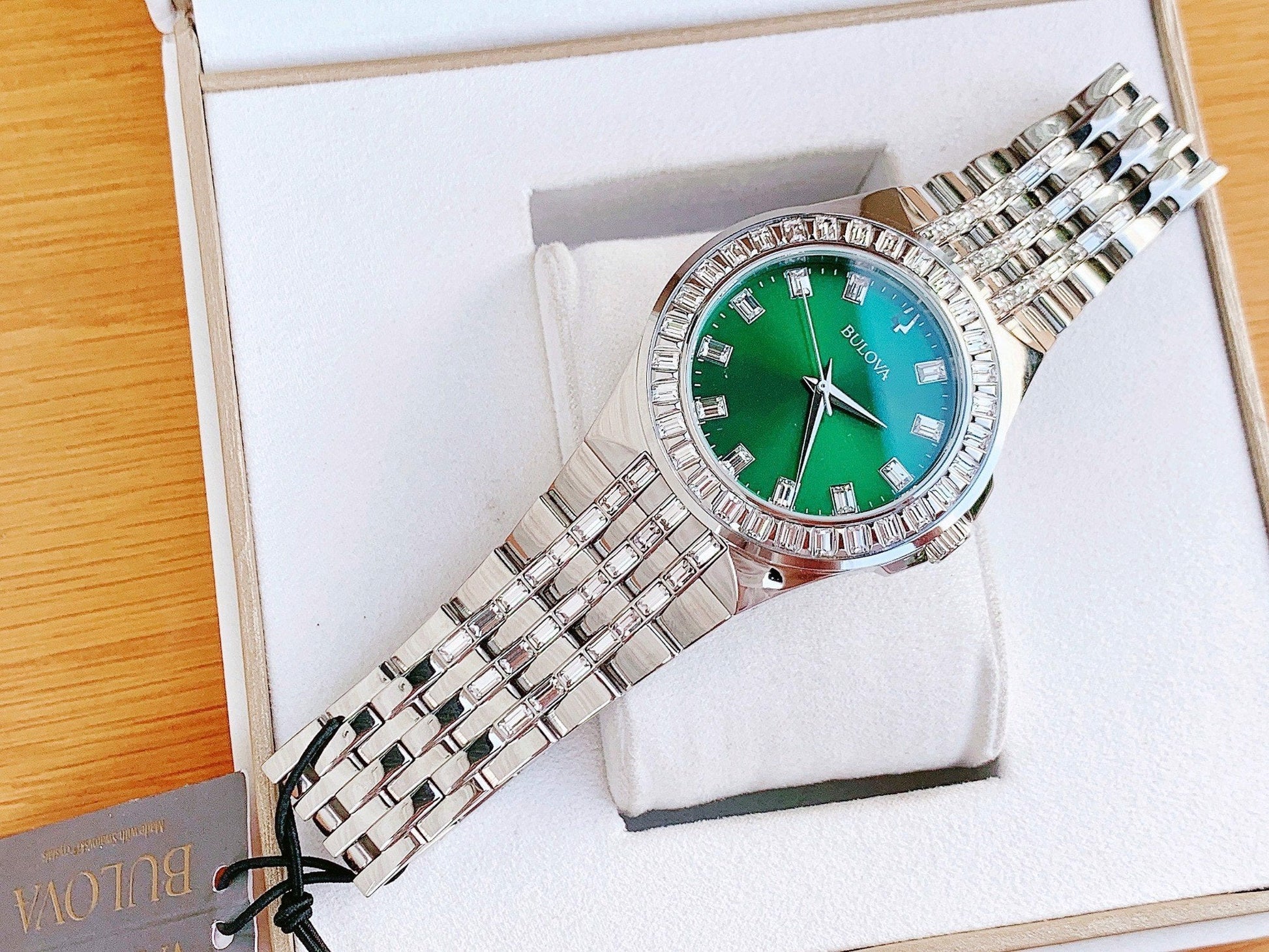  Shop Authentic Bulova Phantom Classic Baguette Green Dial Silver Steel Strap Watch for Men - 96A253 - Luxxuri