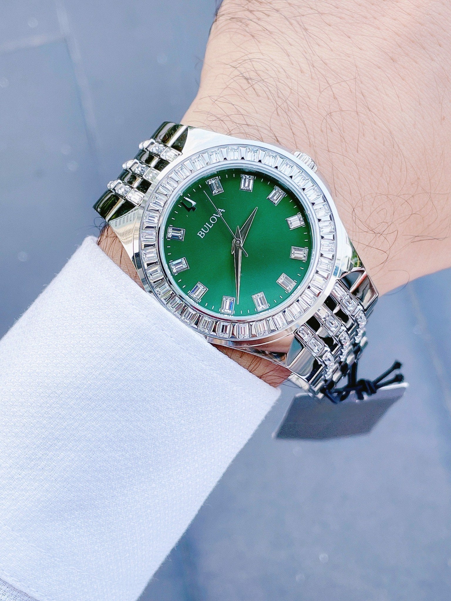  Shop Authentic Bulova Phantom Classic Baguette Green Dial Silver Steel Strap Watch for Men - 96A253 - Luxxuri