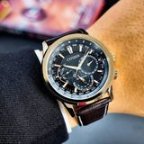  Shop Authentic Citizen Eco Drive Calendrier Black Dial Brown Leather StrapWatch For Men - BU2023-12E - Luxxuri