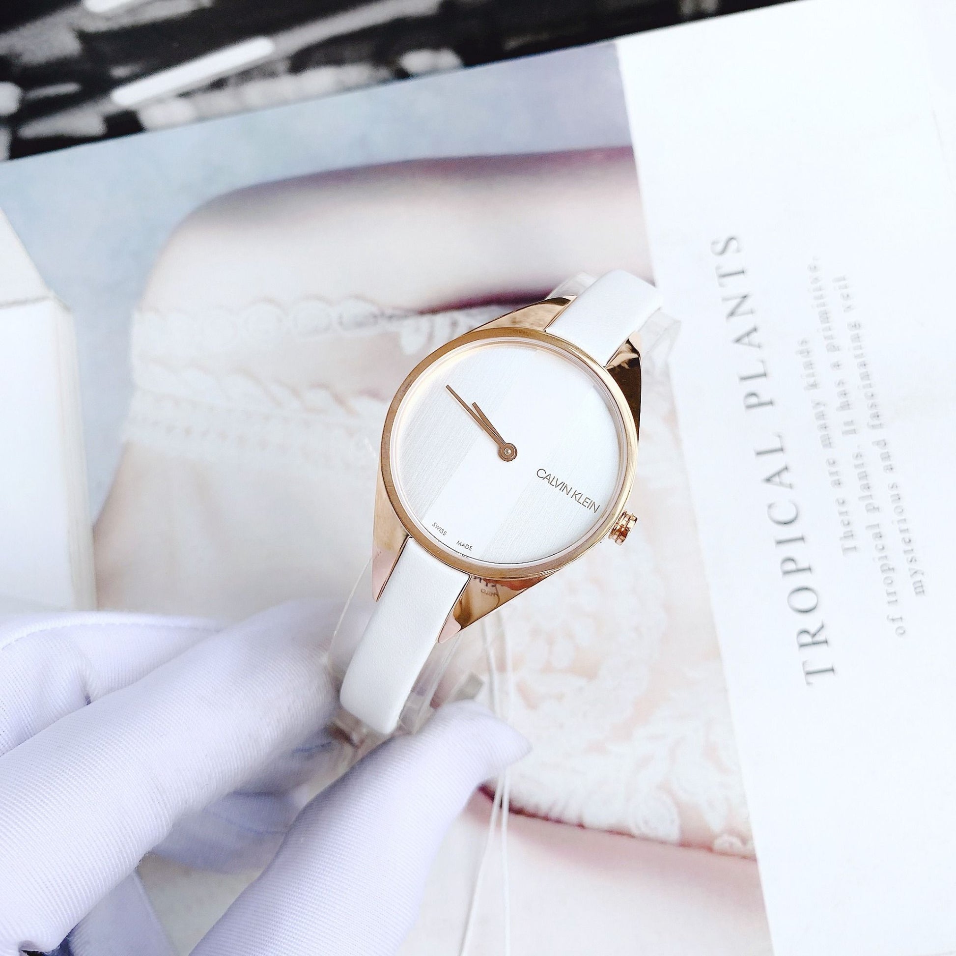  Shop Authentic Calvin Klein Rebel White Grey Dial White Leather Strap Watch for Women - K8P236L6 - Luxxuri