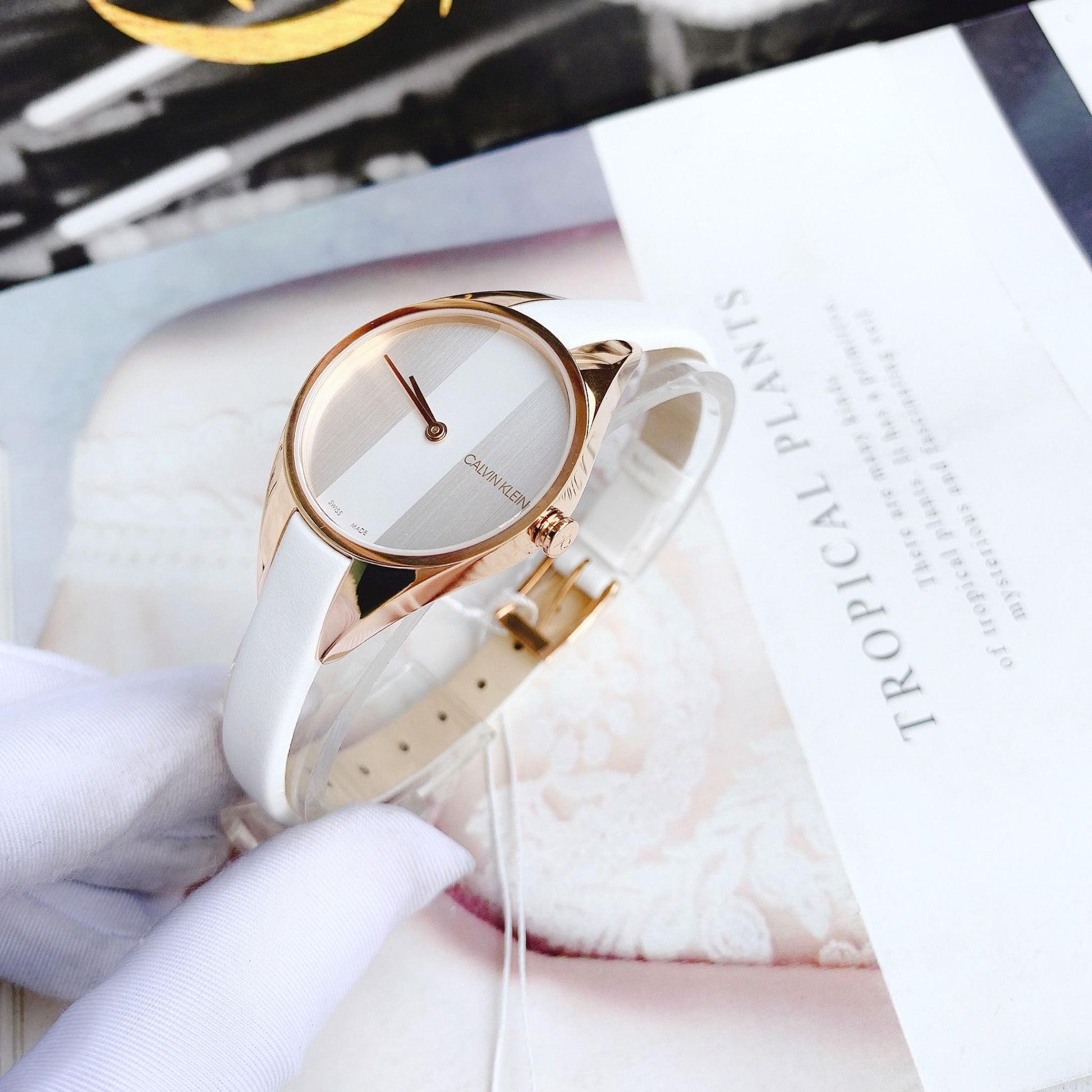  Shop Authentic Calvin Klein Rebel White Grey Dial White Leather Strap Watch for Women - K8P236L6 - Luxxuri