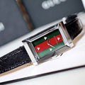  Shop Authentic Gucci G-Frame Mother of Pearl Green & Red Dial Black Leather Strap Watch For Women - YA147403 - Luxxuri