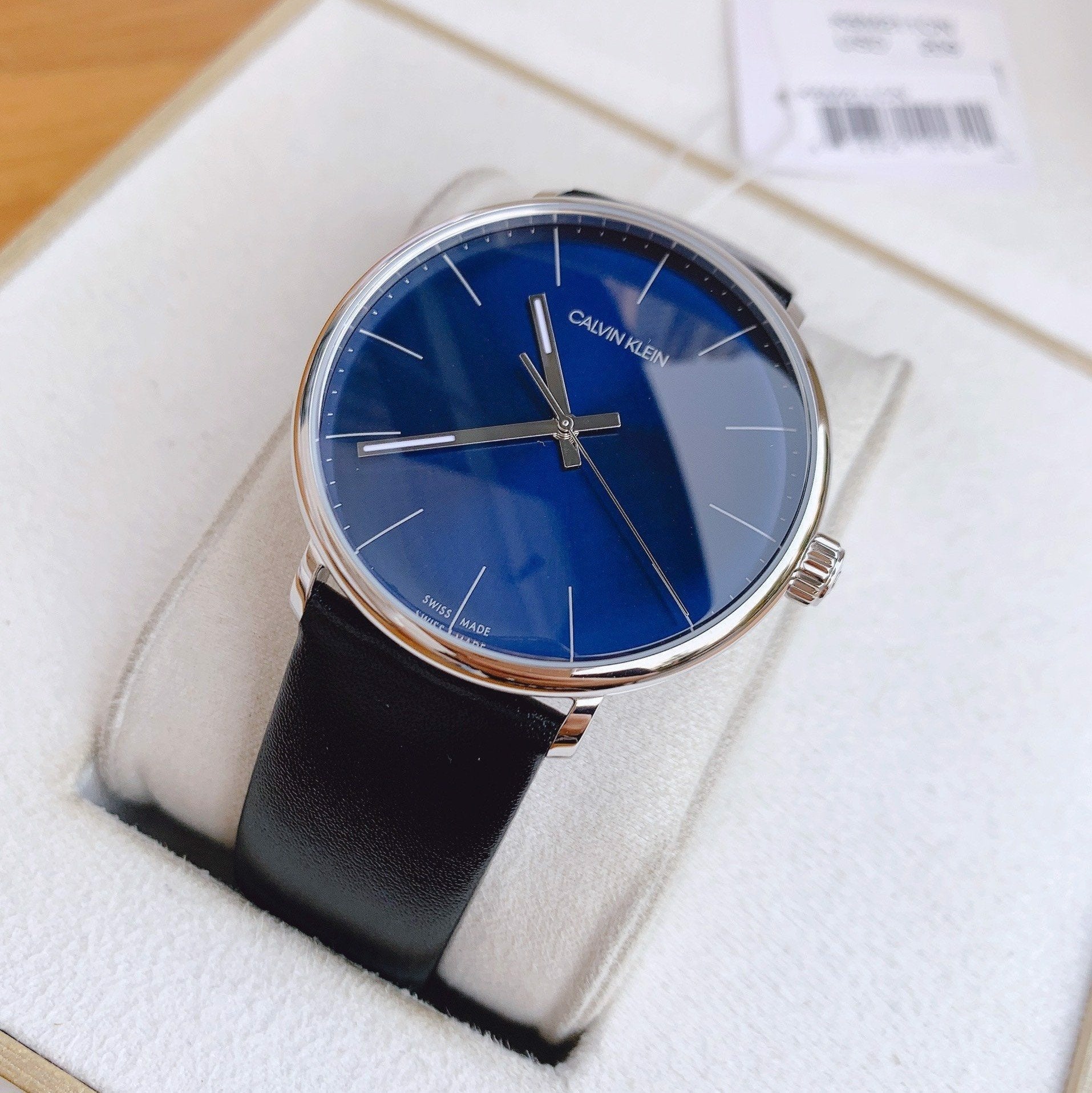  Shop Authentic Calvin Klein High Noon Quartz Blue Dial Black Leather Strap Watch for Men - K8M211CN - Luxxuri