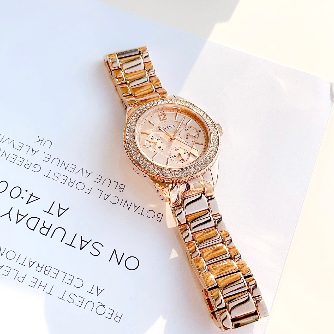  Shop Authentic Bulova Crystal Silver Dial Rose Gold Steel Strap Watch for Women - 97N101 - Luxxuri