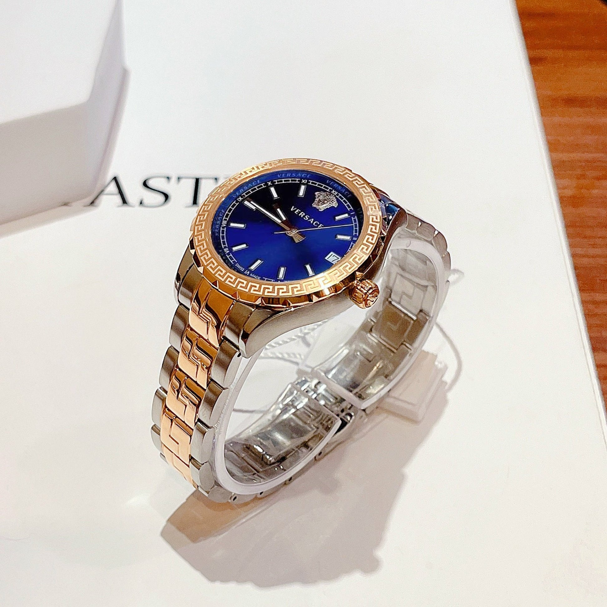  Shop Authentic Versace Hellenyium Blue Dial Two Tone Steel Strap Watch for Women - V12060017 - Luxxuri