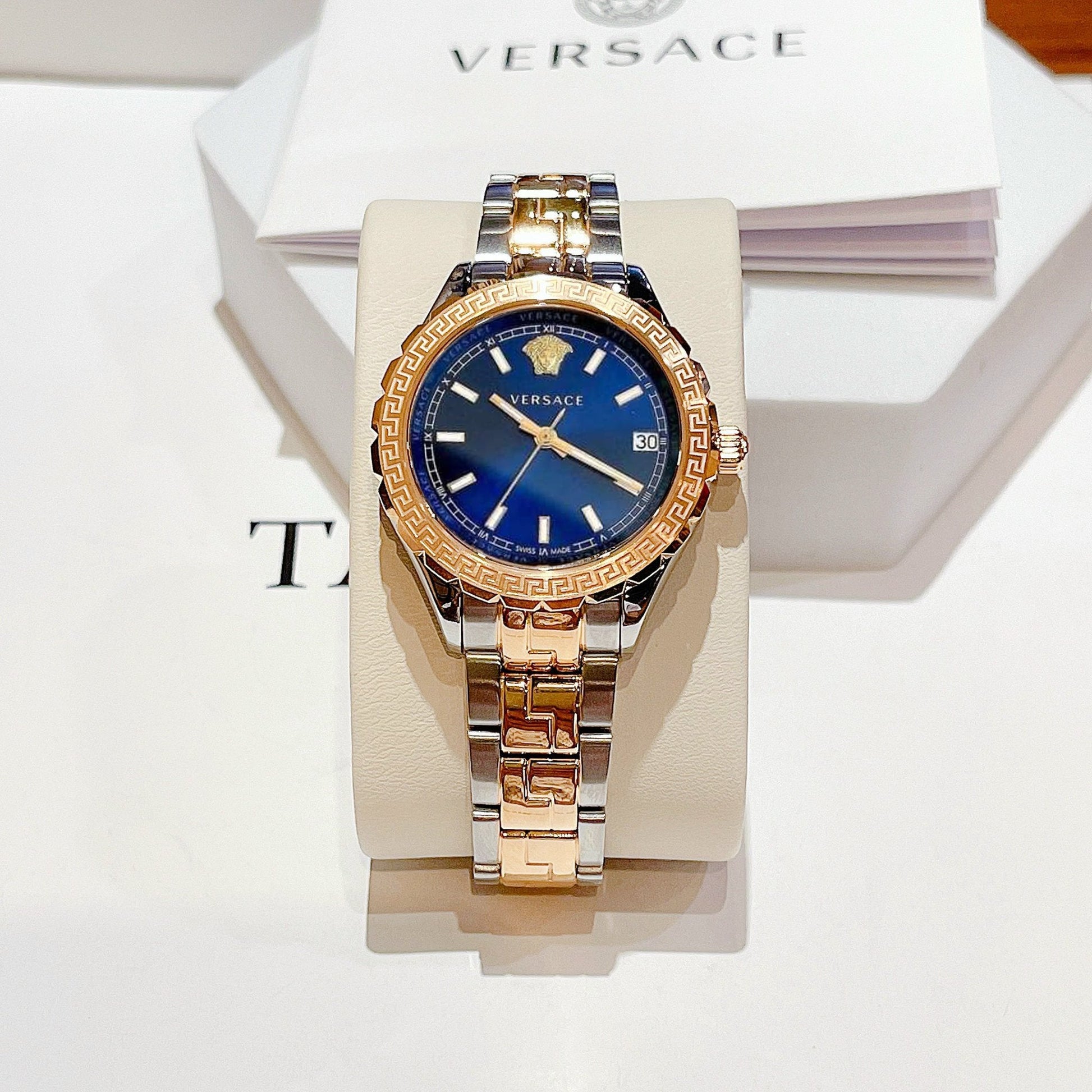  Shop Authentic Versace Hellenyium Blue Dial Two Tone Steel Strap Watch for Women - V12060017 - Luxxuri