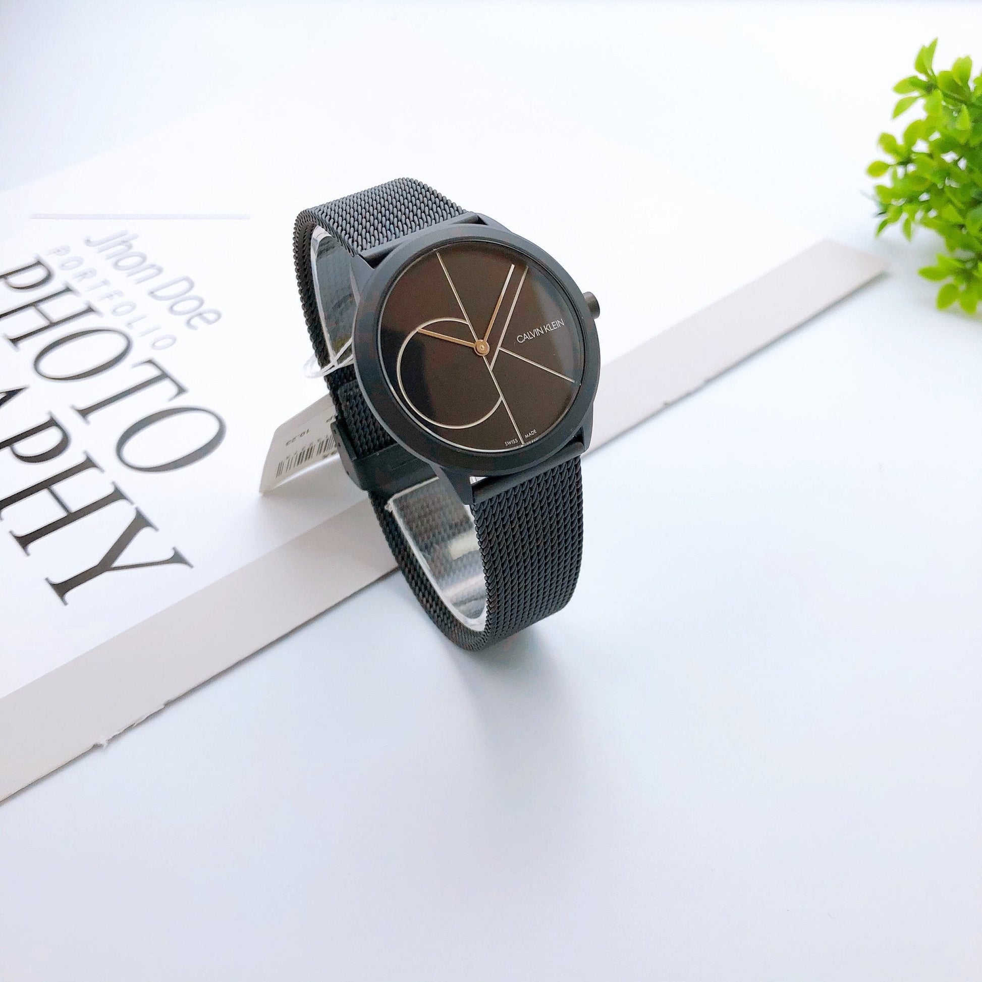  Shop Authentic Calvin Klein Minimal Black Dial Black Mesh Bracelet Watch for Women - K3M5245X - Luxxuri