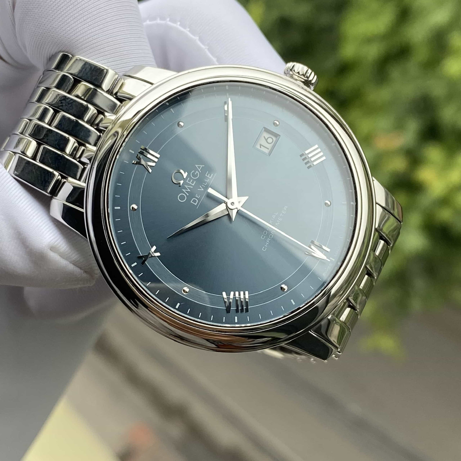  Shop Authentic Omega De Ville Prestige Co-Axial Blue Dial Silver Steel Strap Watch for Men - 424.10.40.20.03.002 - Luxxuri