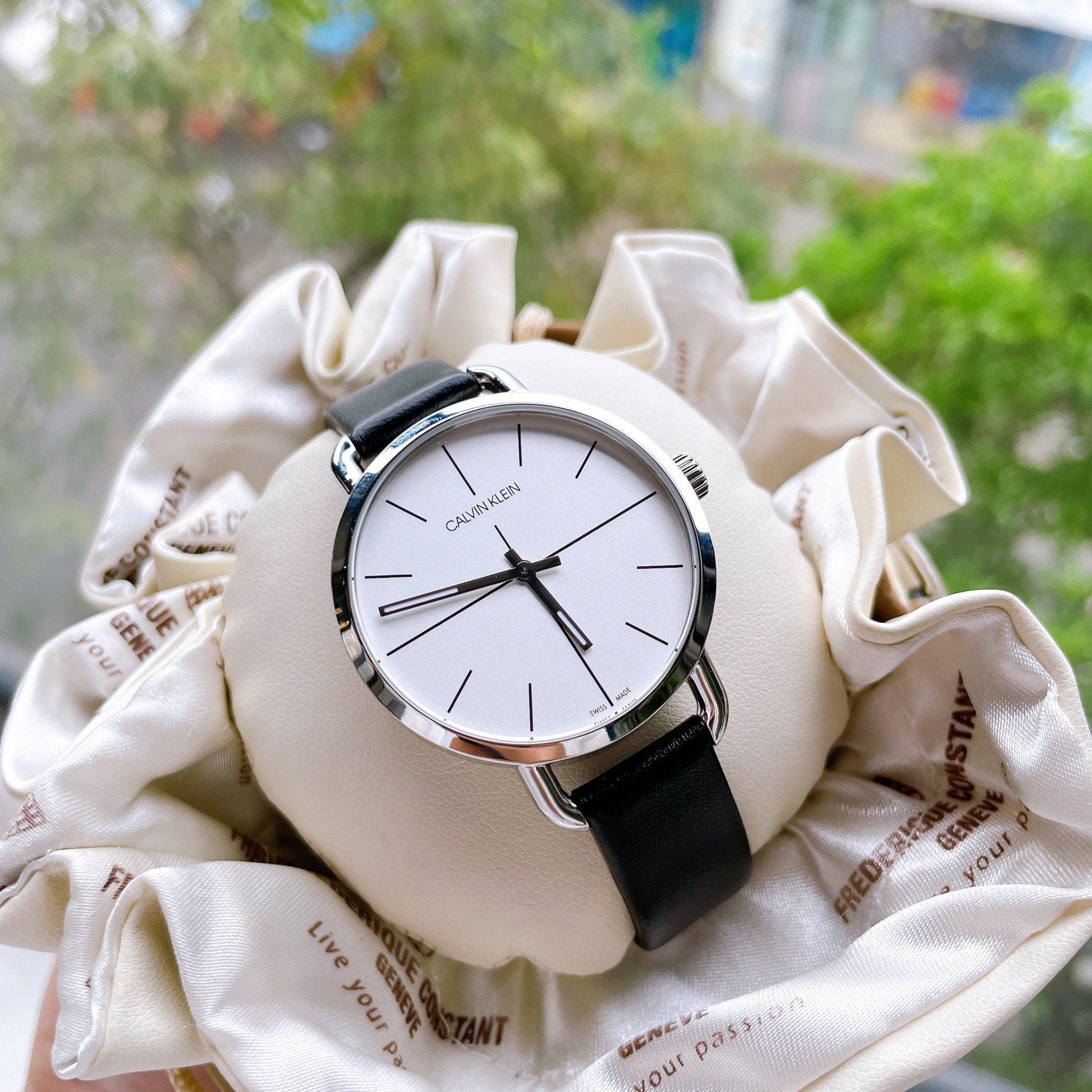  Shop Authentic Calvin Klein Evan White Dial Black Leather Strap Watch for Women - K7B231CY - Luxxuri