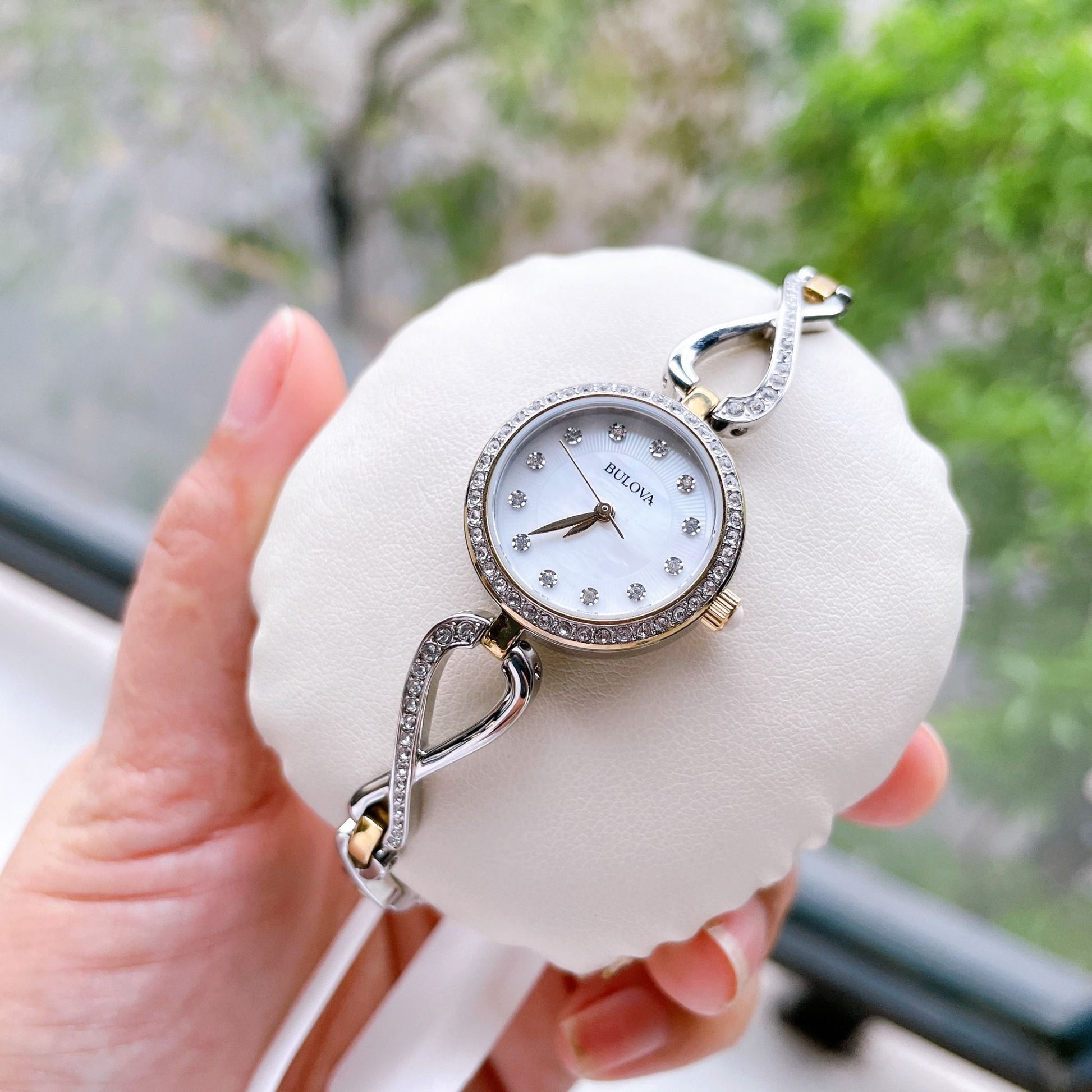  Shop Authentic Bulova Analog Crystals Mother of Pearl Dial Silver Steel Strap Watch for Women - 98X109 - Luxxuri