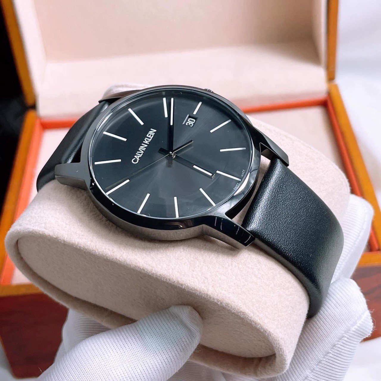  Shop Authentic Calvin Klein City Quartz Black Dial Black Leather Strap Watch for Men - K2G2G4CX - Luxxuri