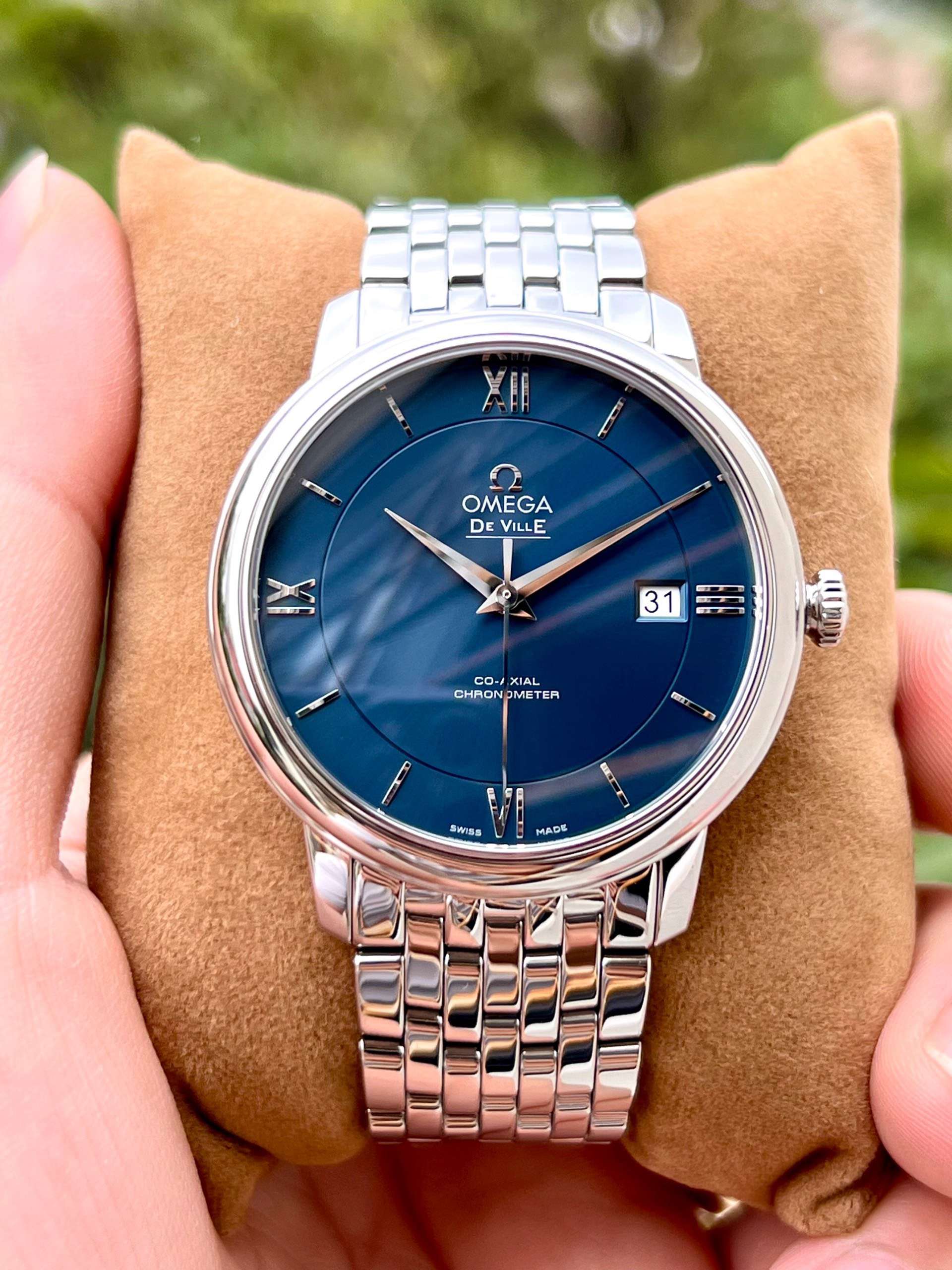  Shop Authentic Omega De Ville Prestige Co-Axial Orbis Blue Dial Silver Steel Strap Watch for Men - 424.10.40.20.03.001 - Luxxuri