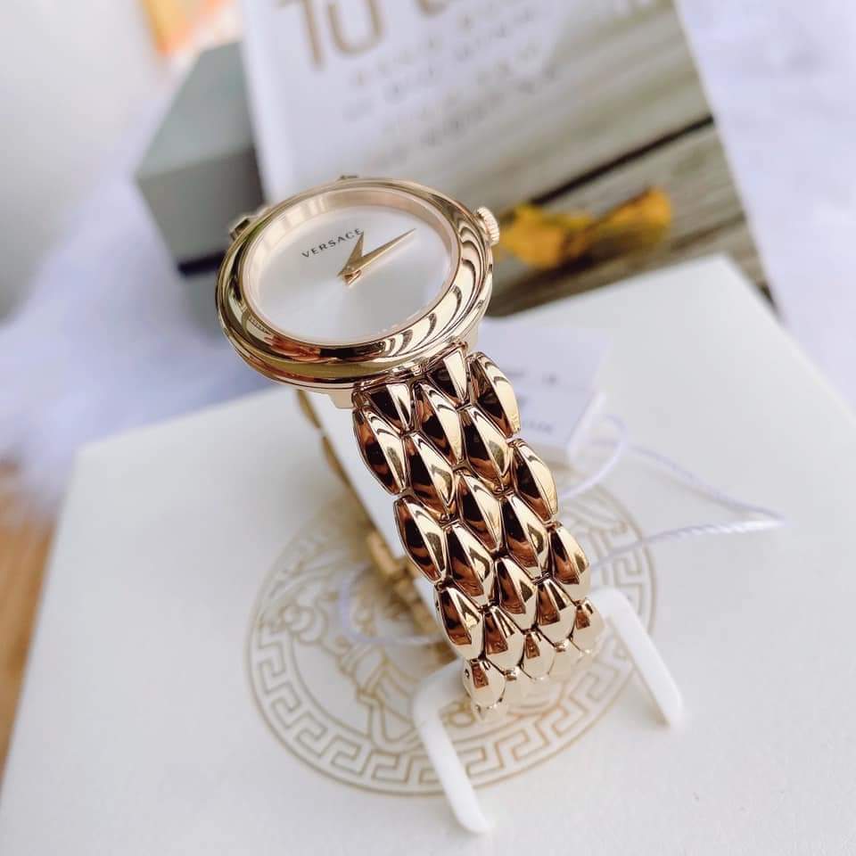  Shop Authentic Versace V-Flare Quartz Silver Dial Gold Steel Strap Watch for Women - VEBN00718 - Luxxuri