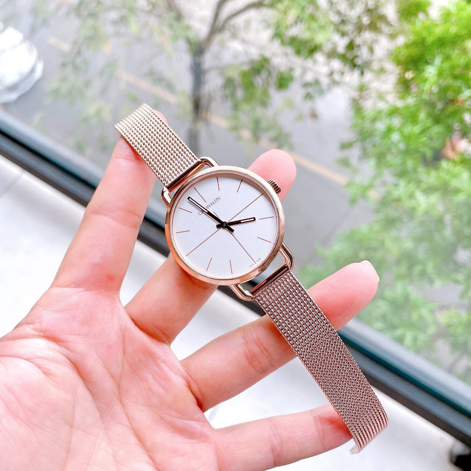  Shop Authentic Calvin Klein Even White Dial Rose Gold Mesh Bracelet Watch for Women - K7B23626 - Luxxuri
