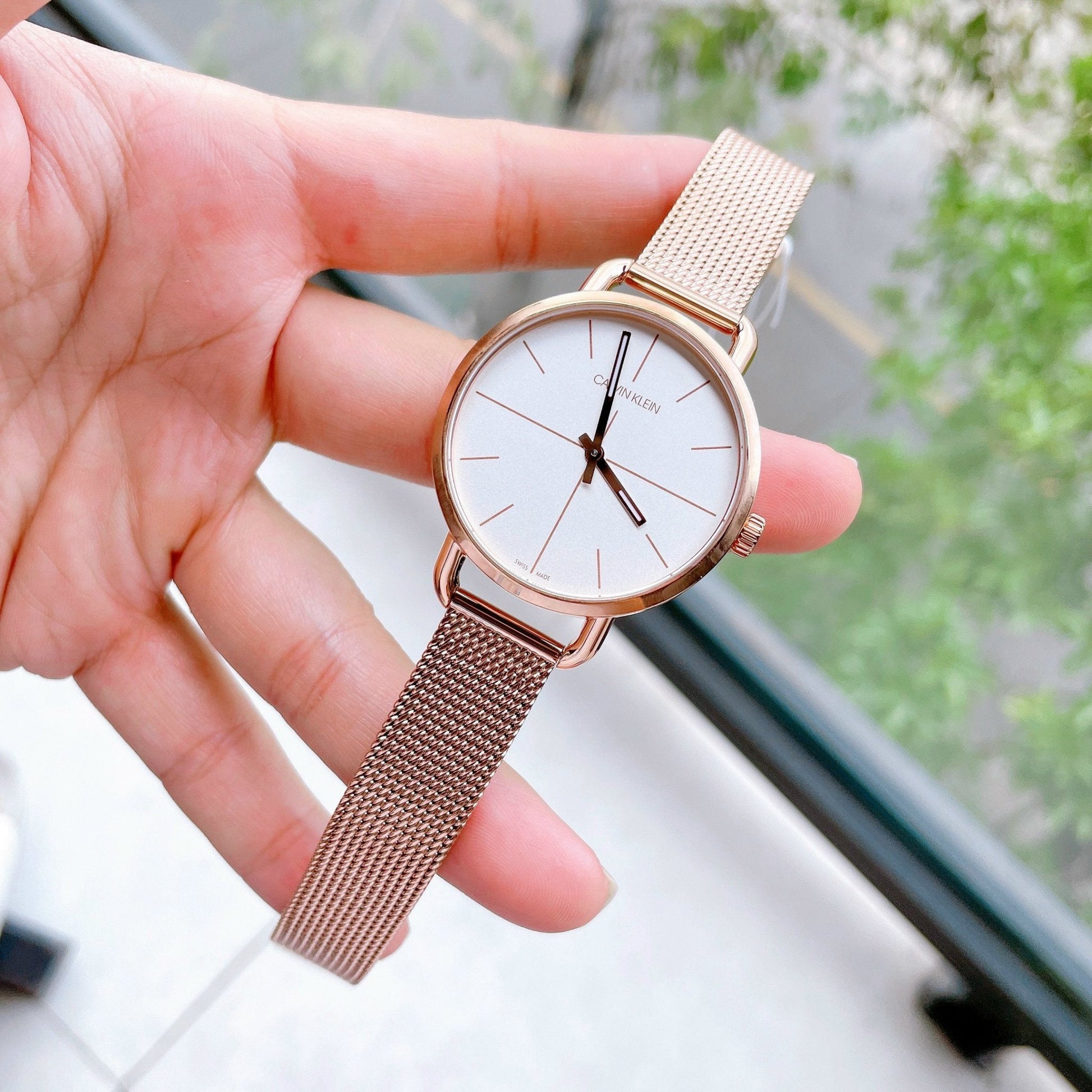  Shop Authentic Calvin Klein Even White Dial Rose Gold Mesh Bracelet Watch for Women - K7B23626 - Luxxuri