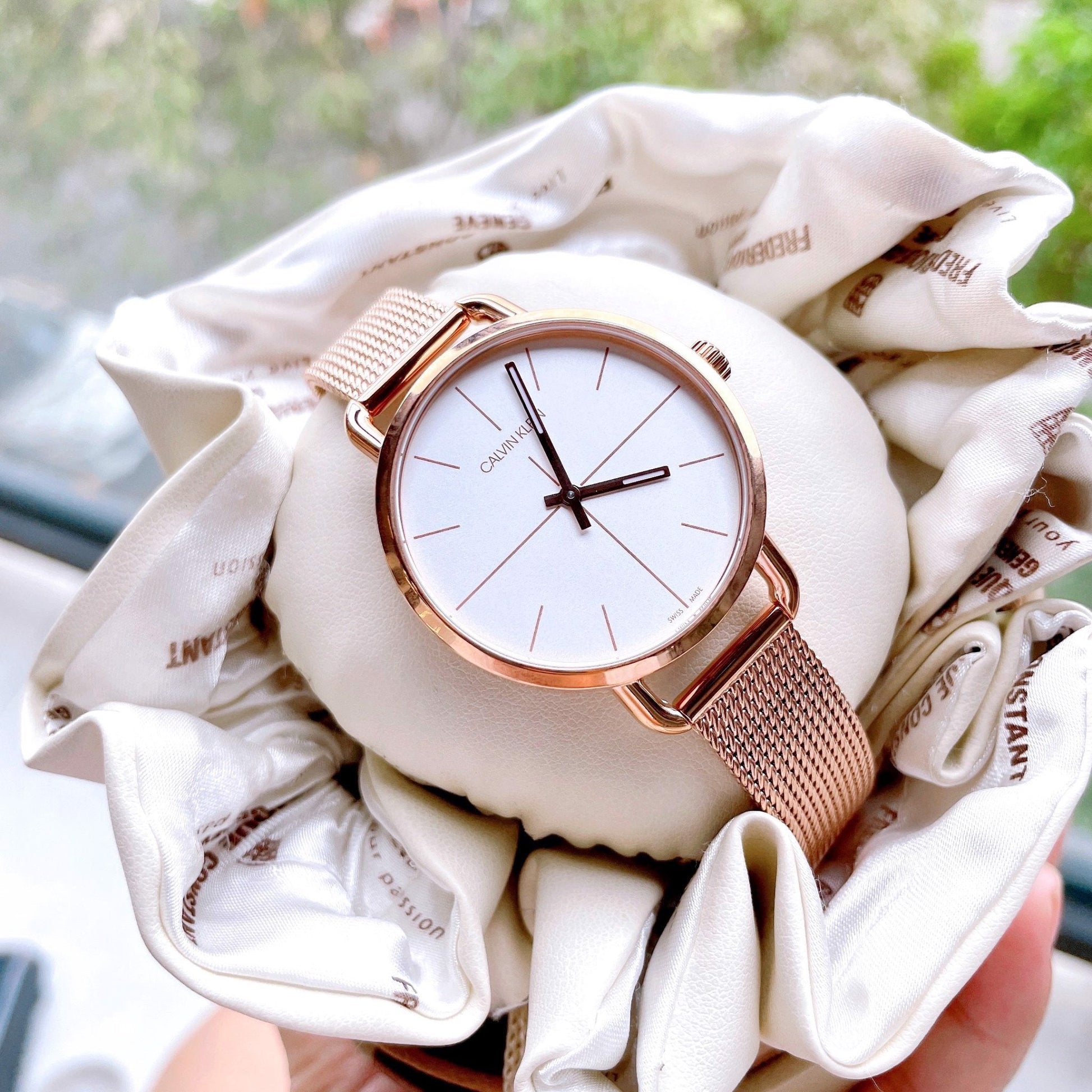 Shop Authentic Calvin Klein Even White Dial Rose Gold Mesh Bracelet Watch for Women - K7B23626 - Luxxuri