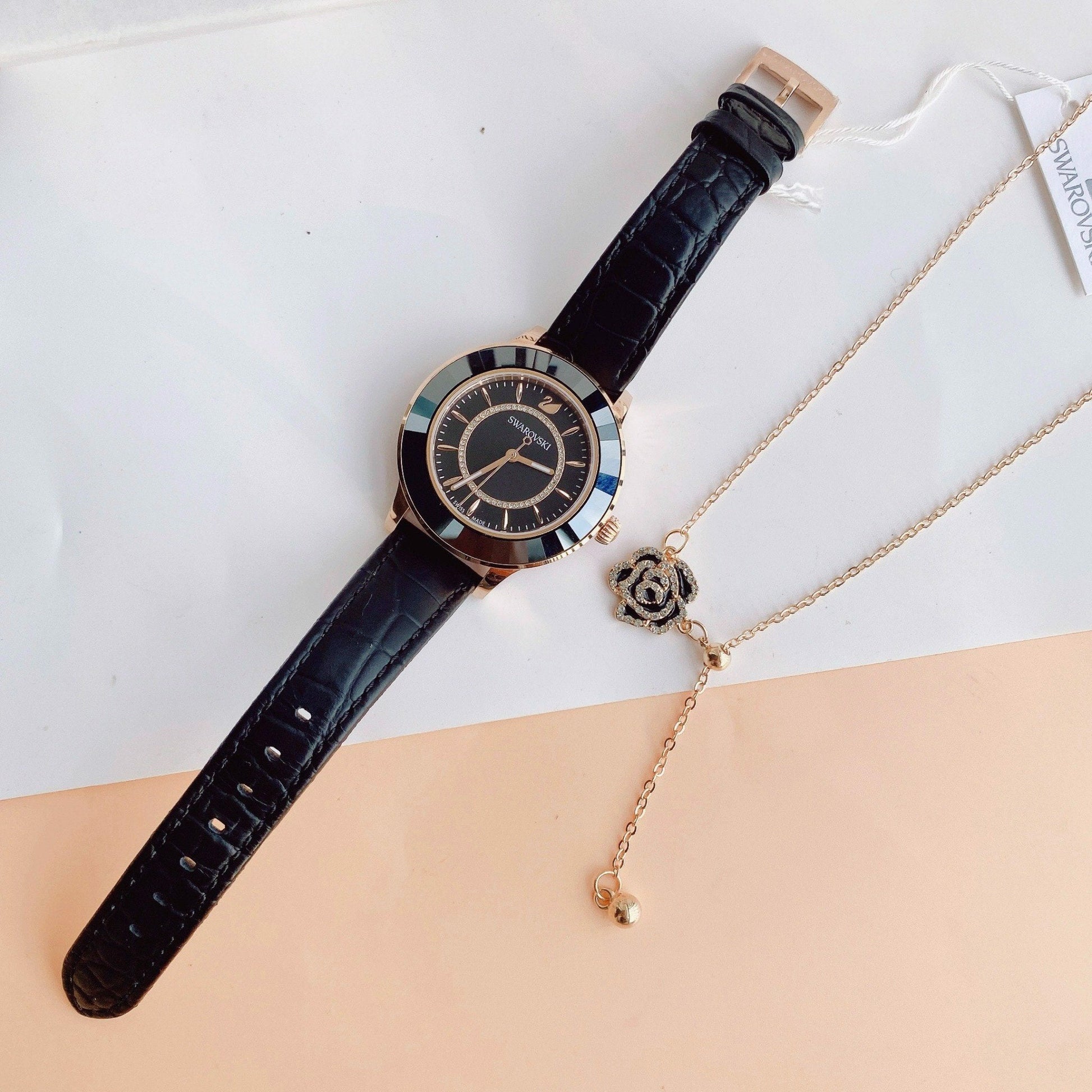 Shop Authentic Swarovski Octea Lux Black Dial Black Leather Strap Watch for Women - 5414410 - Luxxuri
