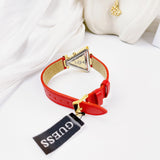  Shop Authentic Guess Fame Quartz Gold Dial Red Leather Strap Watch For Women - GW0504L2 - Luxxuri