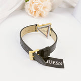  Shop Authentic Guess Fame Quartz Gold Dial Black Leather Strap Watch For Women - GW0548L3 - Luxxuri