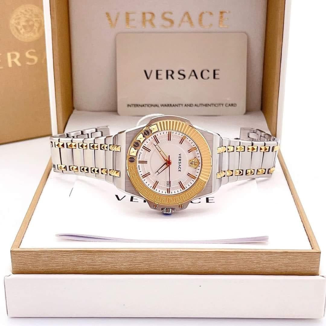  Shop Authentic Versace Chain Reaction Quartz White Dial Two Tone Steel Strap Watch for Men - VEDY00519 - Luxxuri