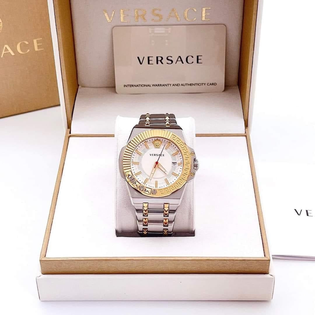  Shop Authentic Versace Chain Reaction Quartz White Dial Two Tone Steel Strap Watch for Men - VEDY00519 - Luxxuri