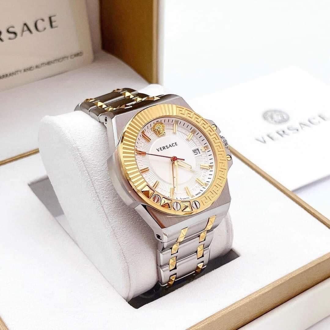  Shop Authentic Versace Chain Reaction Quartz White Dial Two Tone Steel Strap Watch for Men - VEDY00519 - Luxxuri